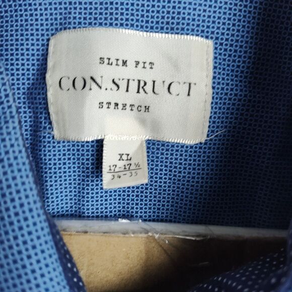 CON.STRUCT Button-Up Shirt Men's XL 17-17 1/2 34-35 Blue Slim Fit Stretch - Picture 6 of 8